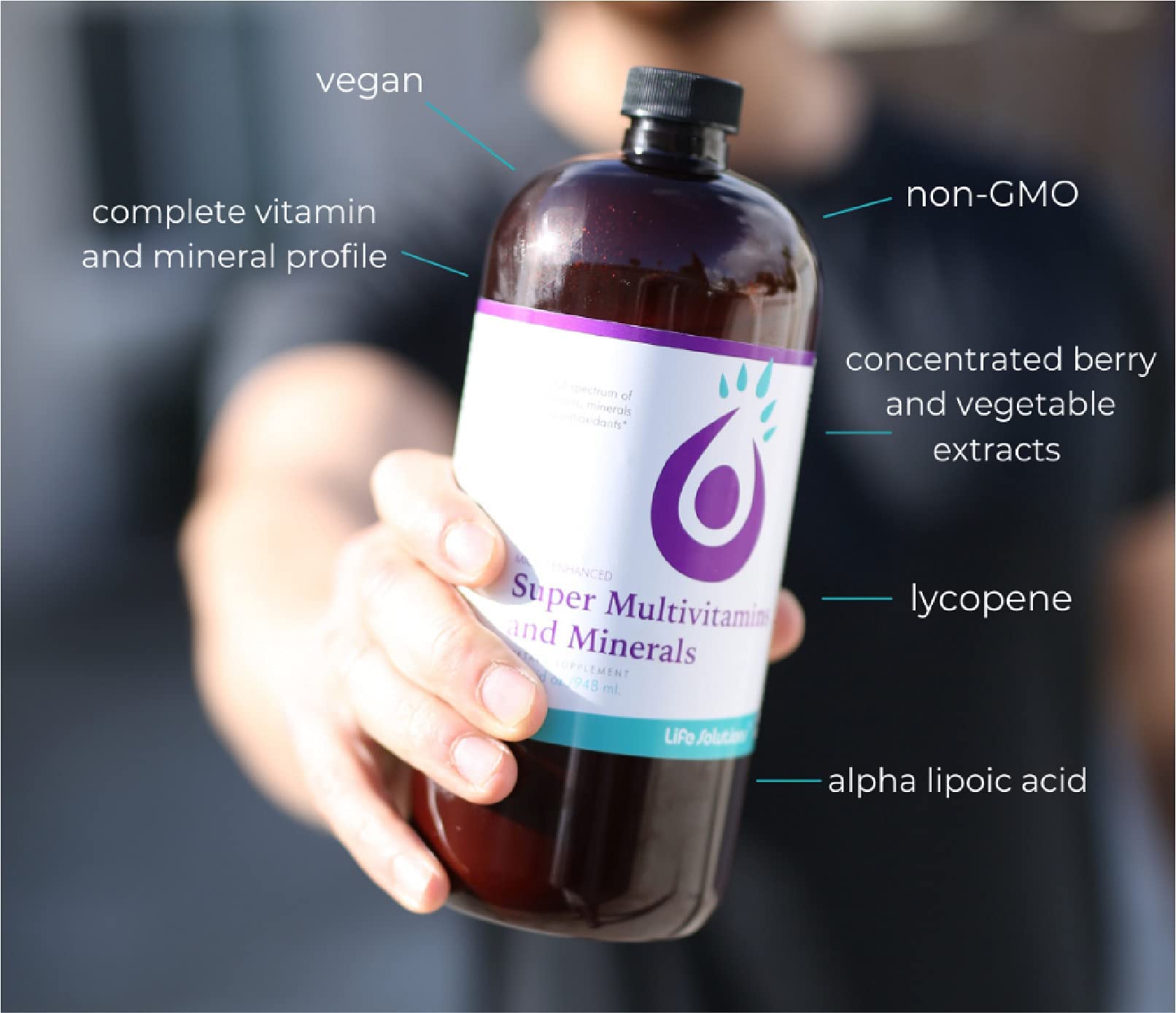 Life Solutions open bottle suggests travel-friendly supplement for on-the-go wellness