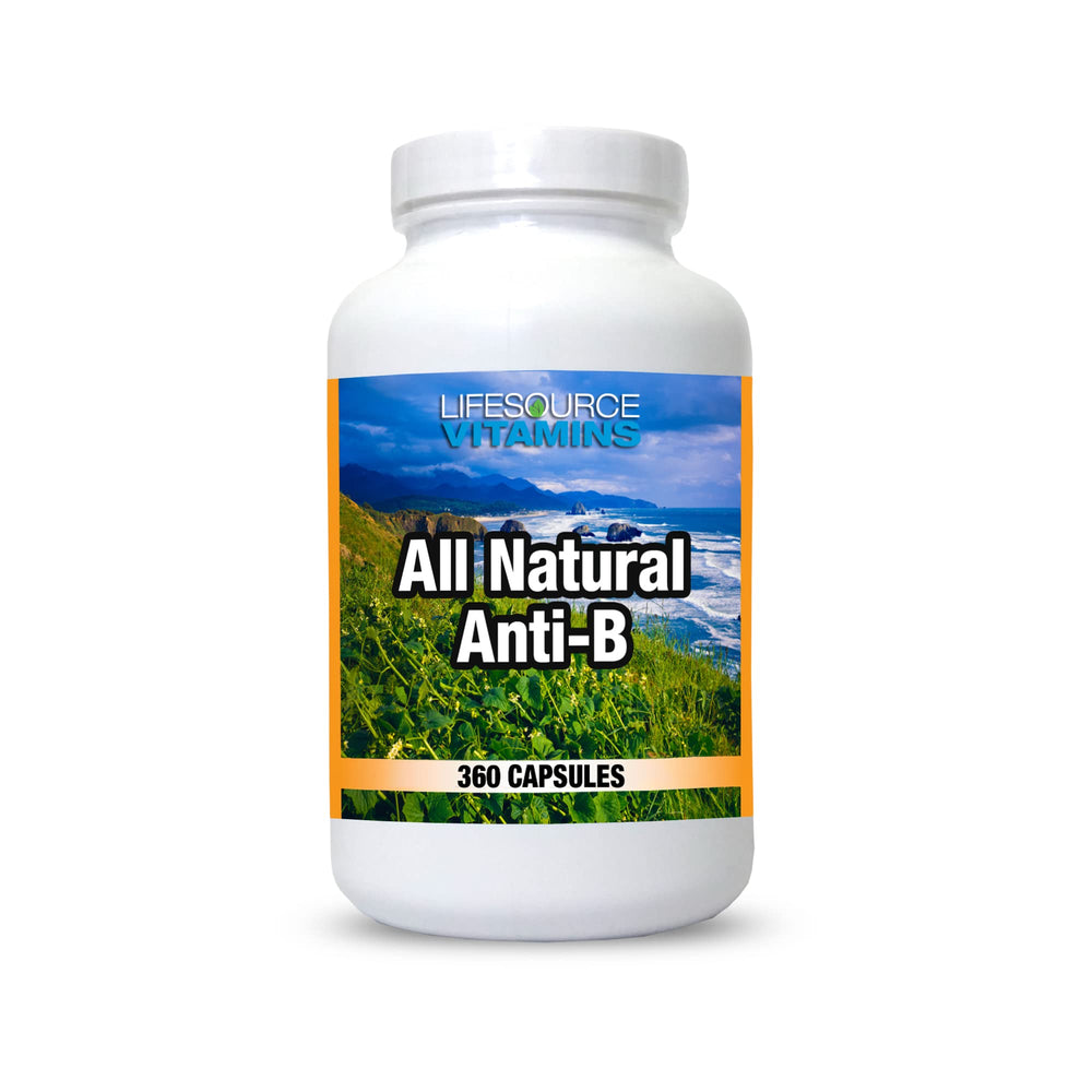 LifeSource Vitamins Anti-B bottle with 360 capsules for daily immune support.