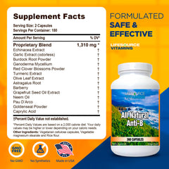 LifeSource Vitamins Anti-B capsules featuring echinacea and garlic for immune balance.