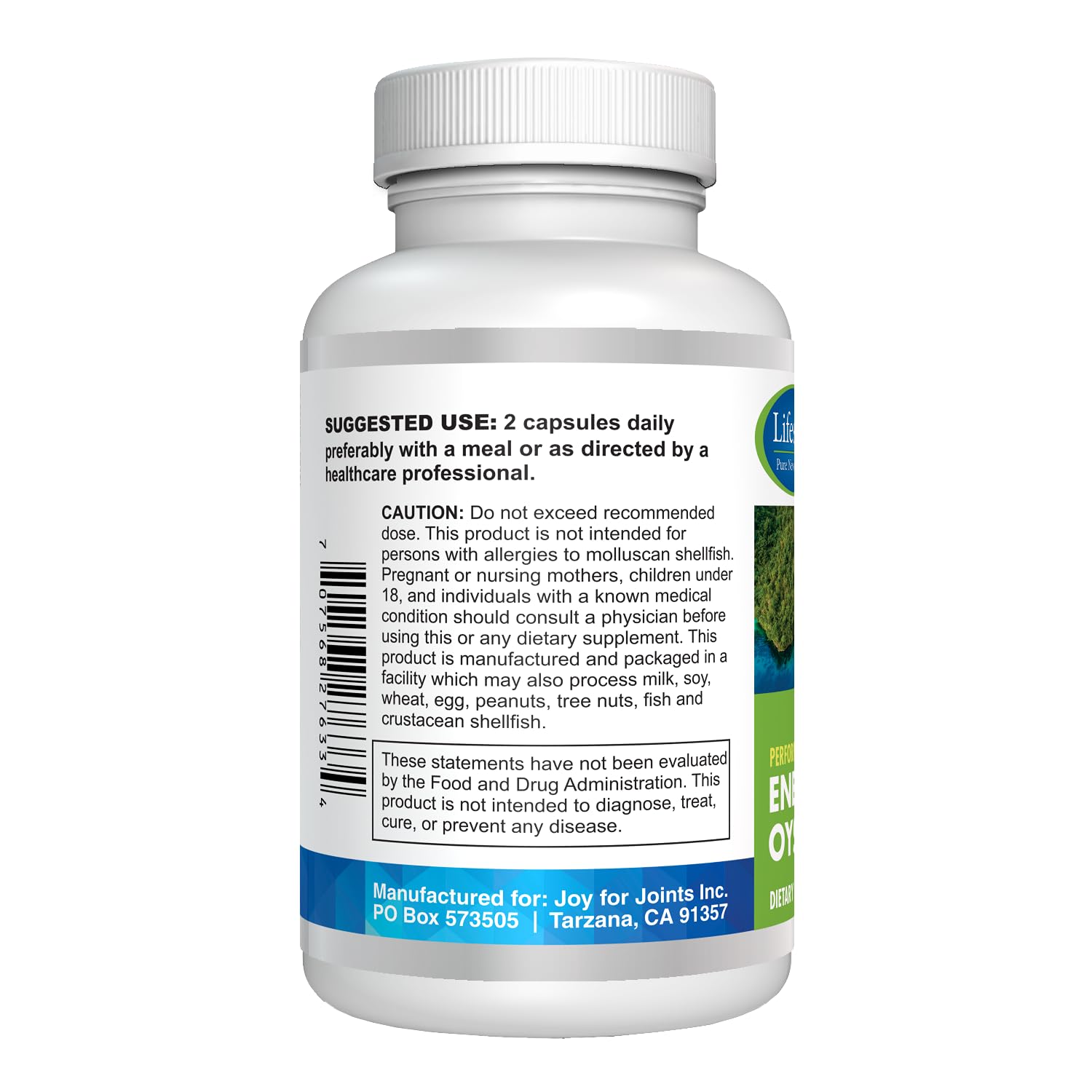 Packaging of Lifespan Energize Oyster Extract highlighting 60 vegan capsules