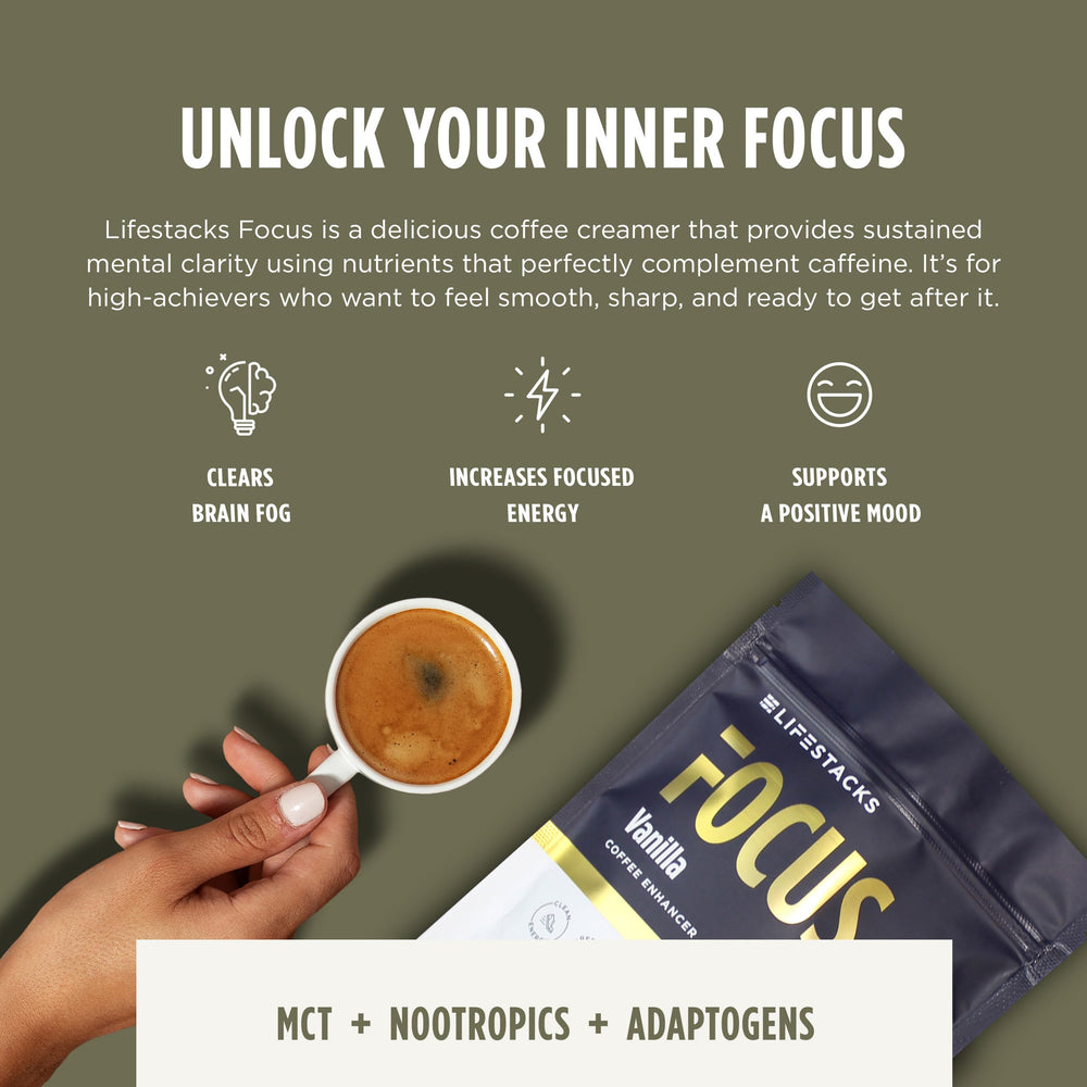LIFESTACKS Focus vanilla creamer dissolving in a mug for creamy taste.