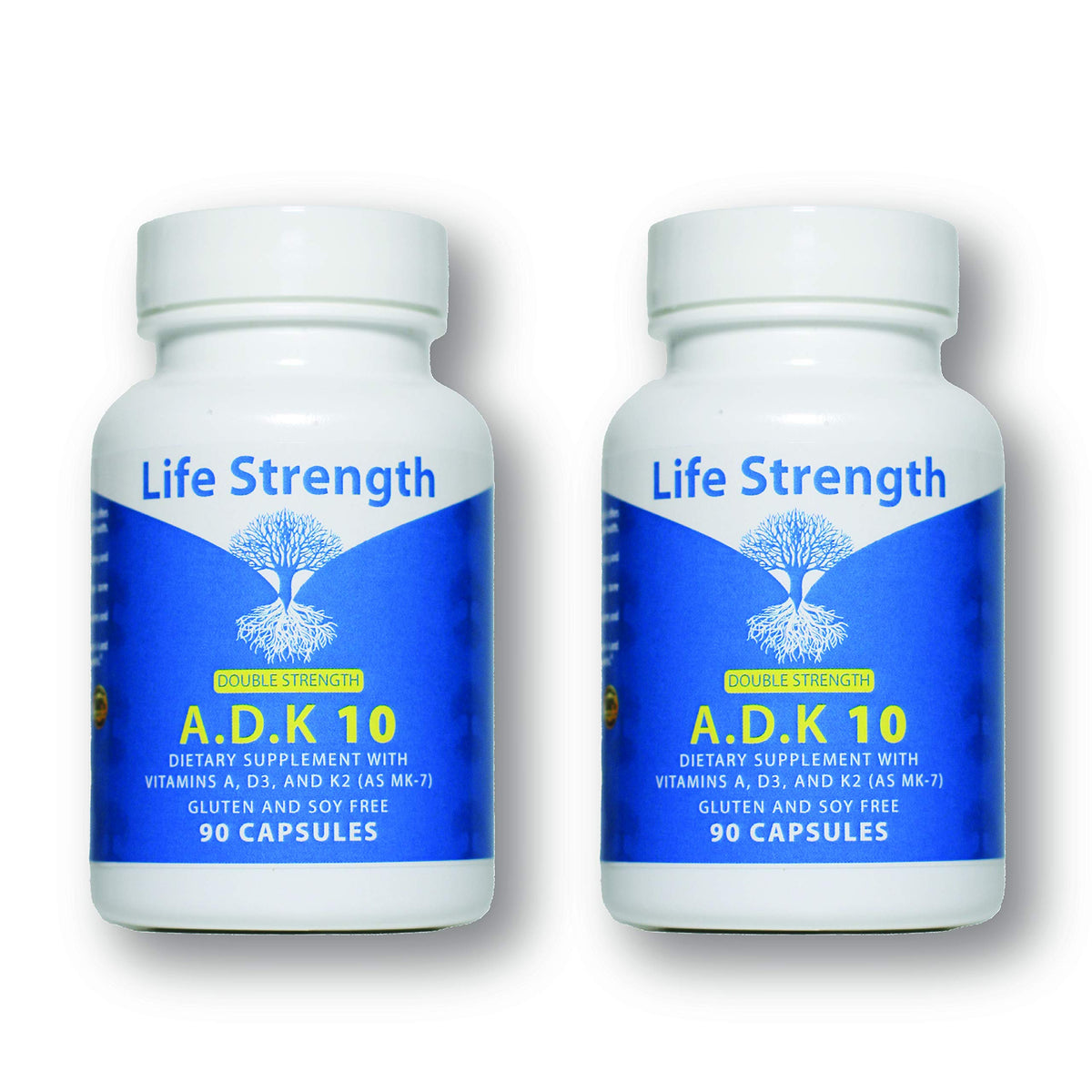 LifeStrength ADK 10 bottle front shows trusted USA-made vitamins for daily bone support.