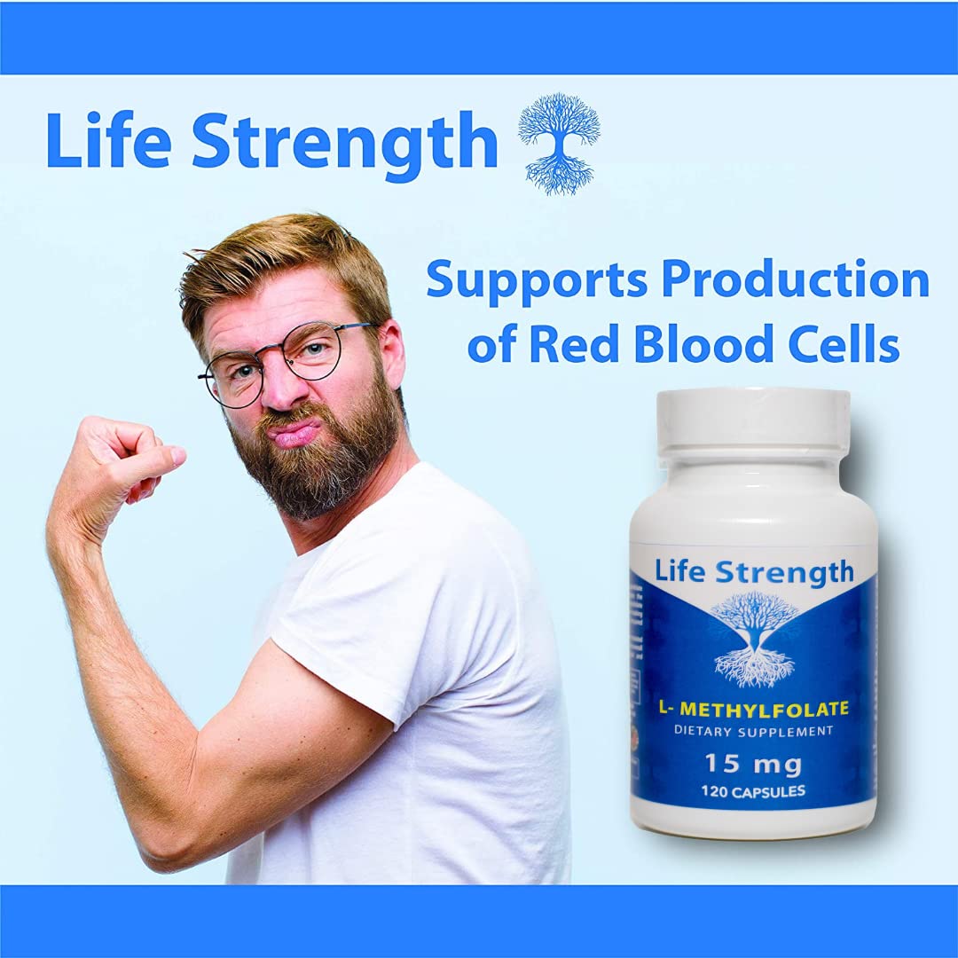 LifeStrength L-Methylfolate capsules in a spoon for convenient daily dose.