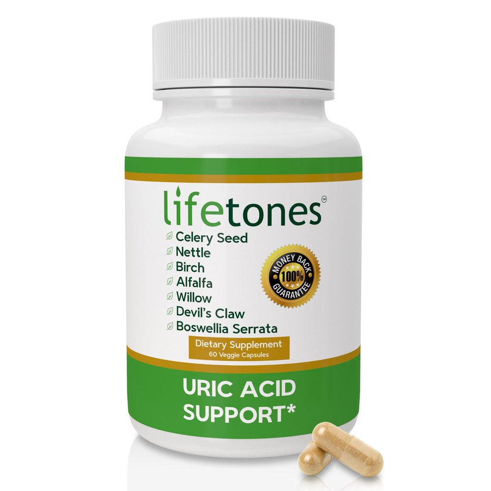 Life Tones Uric Acid Support bottle front view highlighting daily cleanse potential