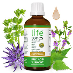 Life Tones Uric Acid Support measuring scoop beside bottle for precise use
