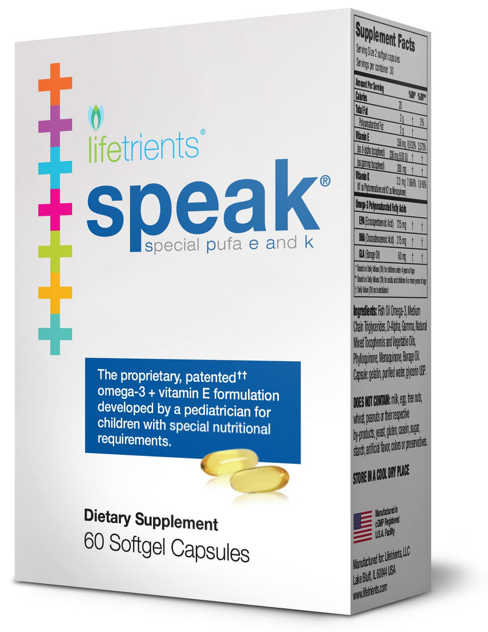 Lifetrients Speak 60 softgels bottle for kids' nutritional support