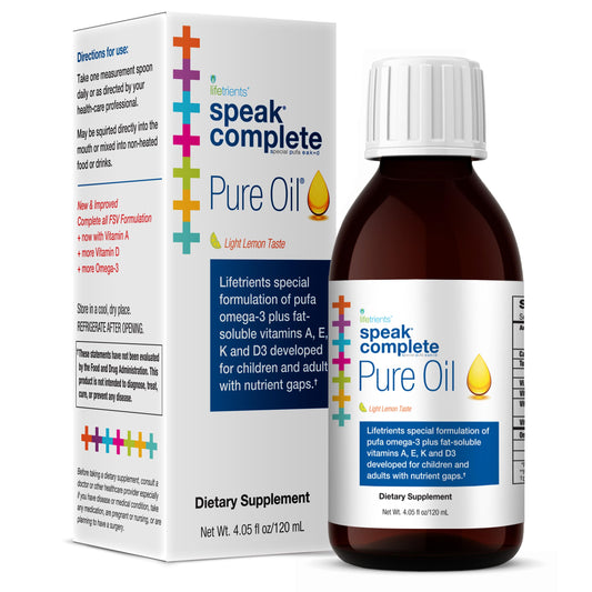 Lifetrients Speak+D Pure Oil lemon bottle cap close-up, easy, odorless delivery for children.