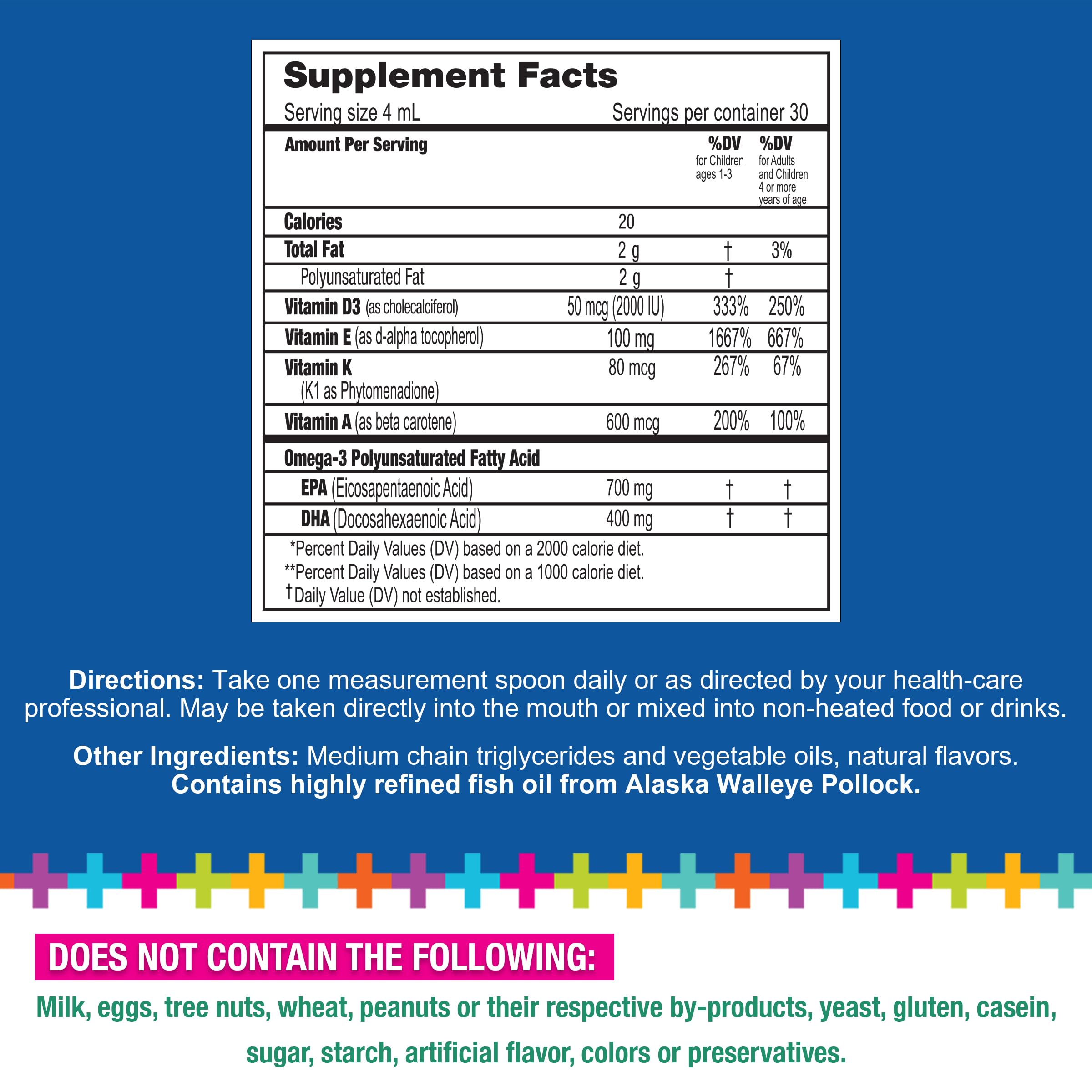 Lifetrients Speak+D Pure Oil lemon ingredients label highlights omega-3 and vitamins for essential nutrition.