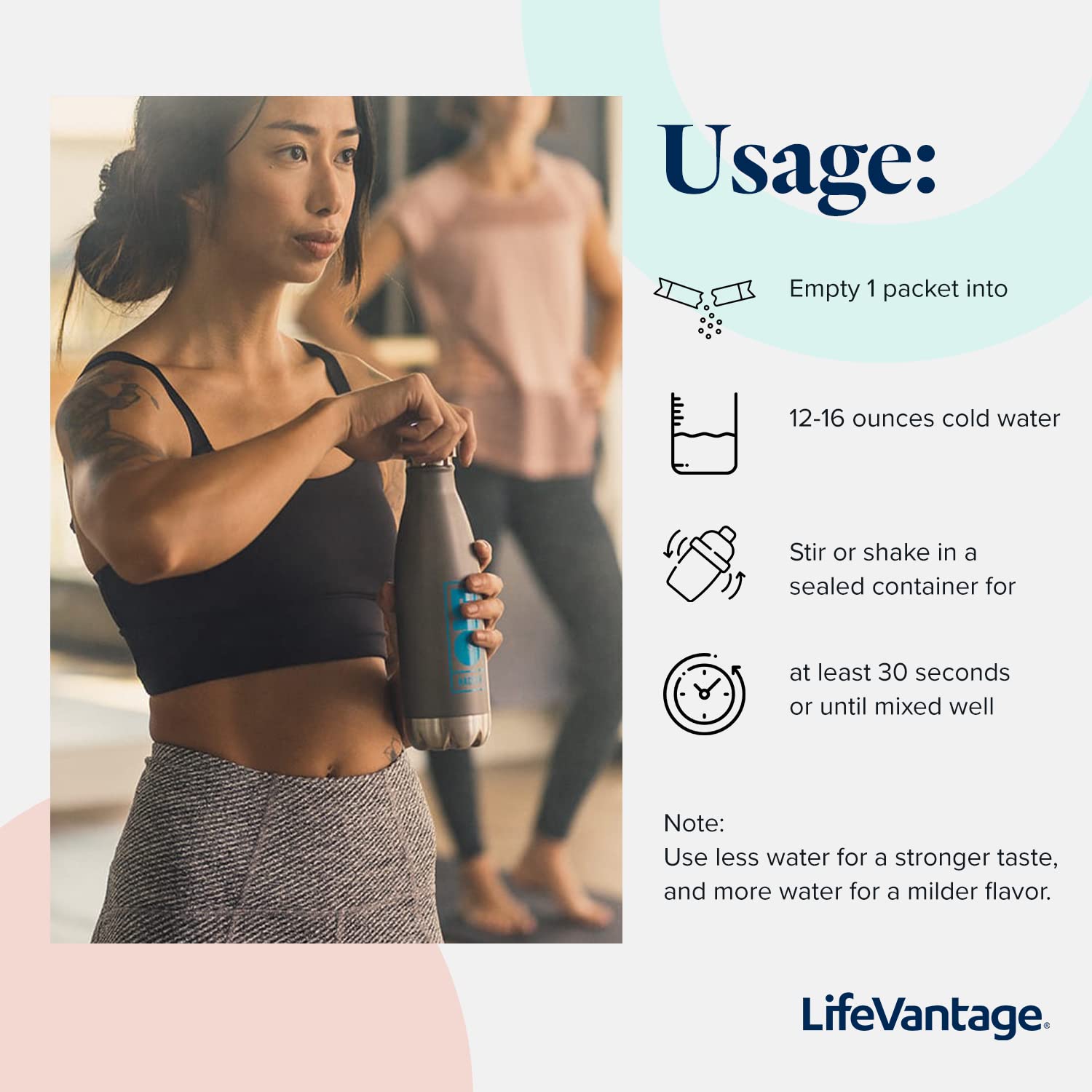 LifeVantage AXIO glass with prepared drink showing vibrant color and energy.