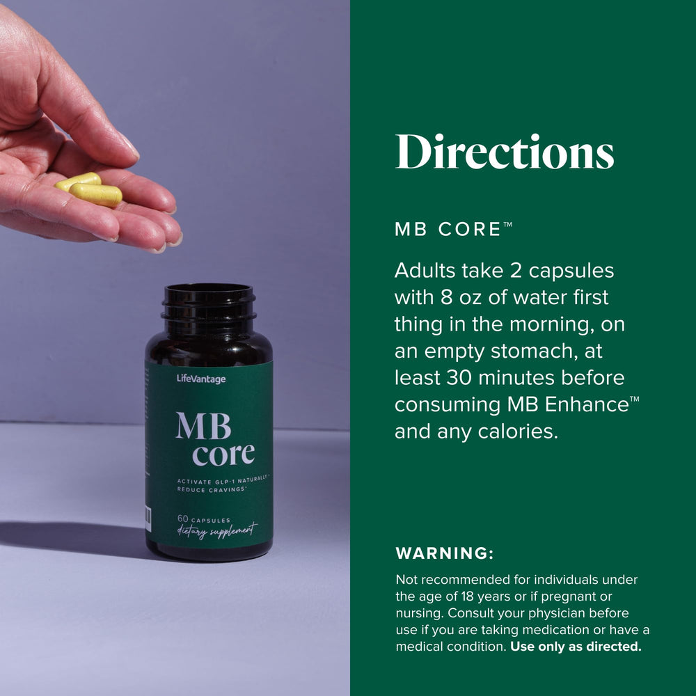 LifeVantage MindBody GLP-1 System label view emphasizing transparency and usage guidelines.