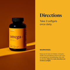 LifeVantage Omega+ ingredients panel highlights EPA, DHA, omega-7 and vitamin D3.