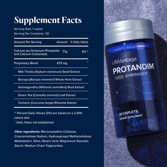 LifeVantage Protandim Nrf2 Synergizer bottle back summarizes daily usage