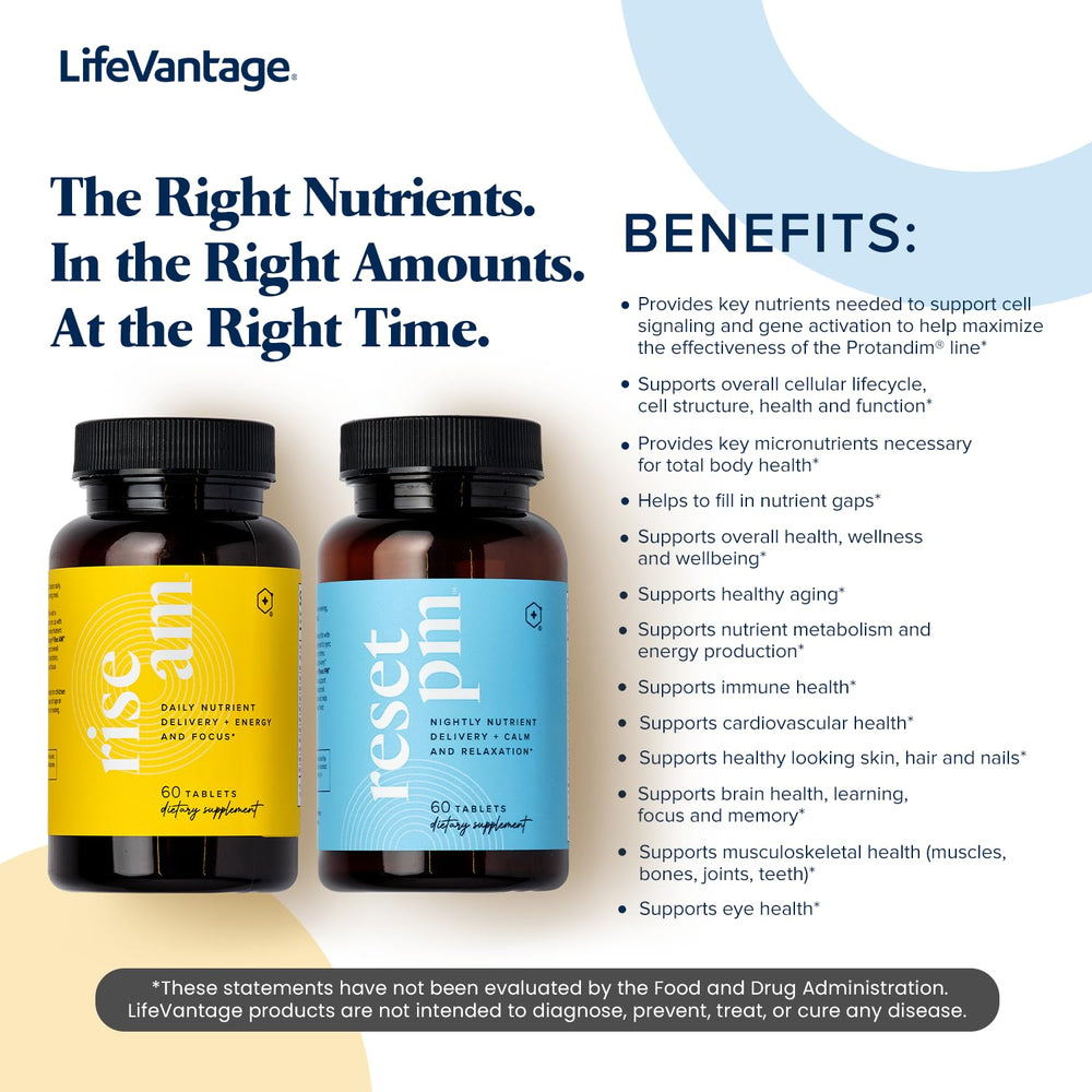 LifeVantage Reset PM bottle label for evening recovery support.