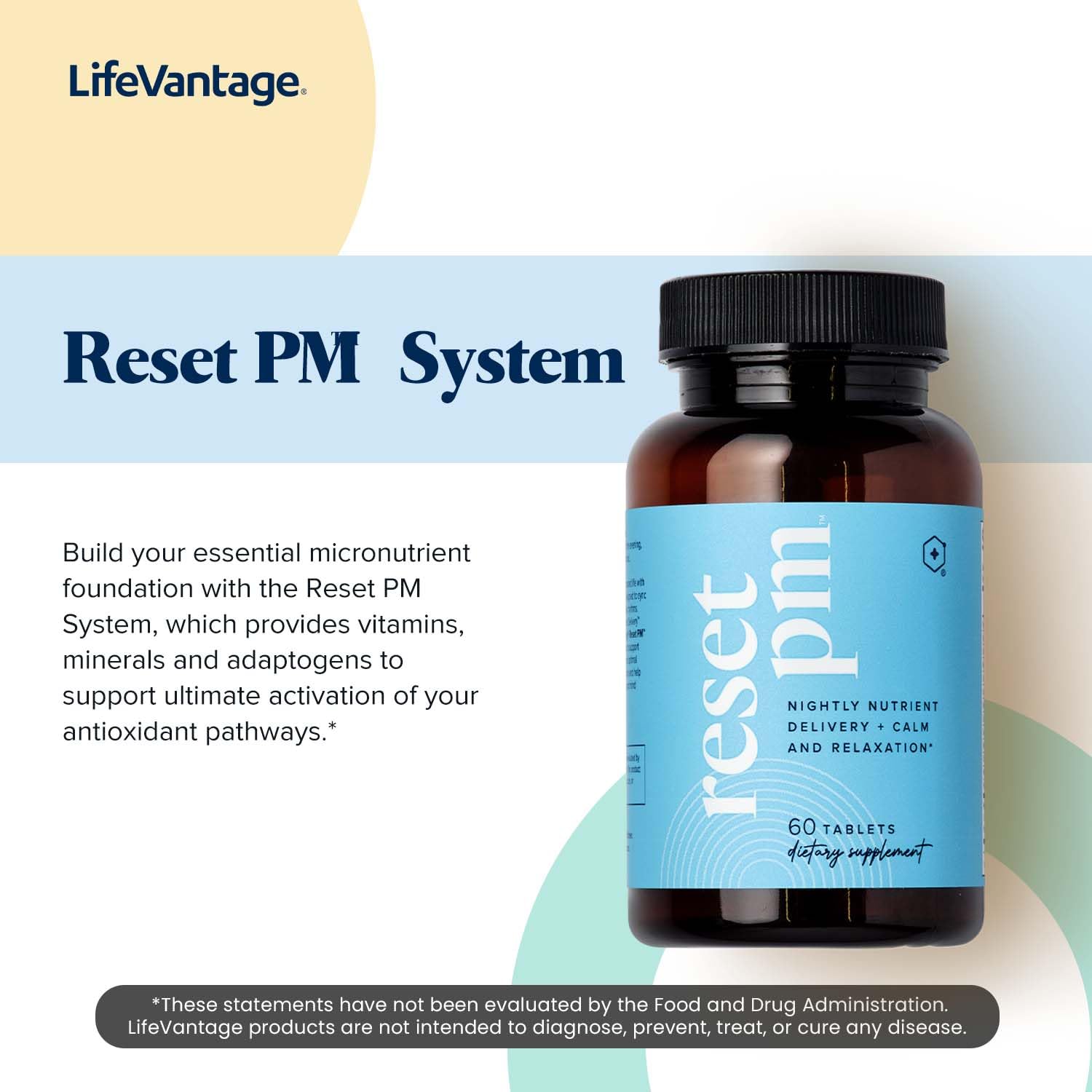 LifeVantage Reset PM vanilla-coated tablets suitable for soothing night routine