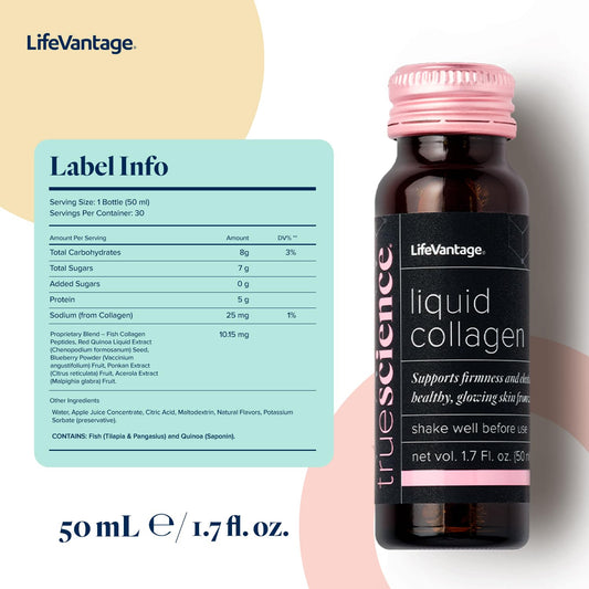 LifeVantage TrueScience close-up of collagen liquid showing texture and clarity