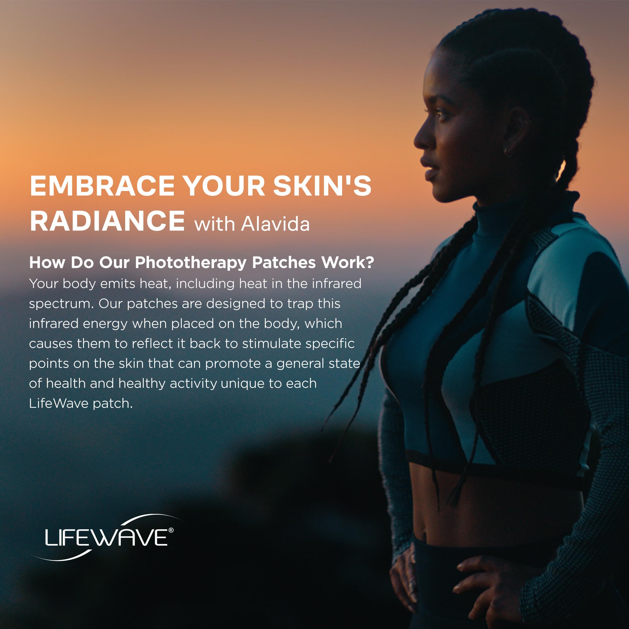 LifeWave Alavida patches applied to clean skin for potential skin vitality support.