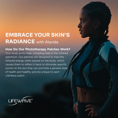 LifeWave Alavida patches applied to clean skin for potential skin vitality support.