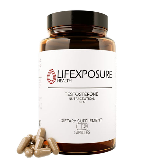 Lifexposure Health natural testosterone bottle highlights vitality-boosting ingredients.