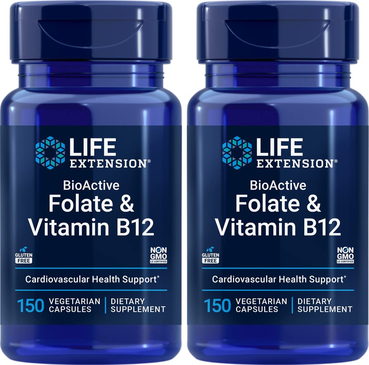 Life Extension BioActive Folate & B12 bottle showing active vitamins for brain health
