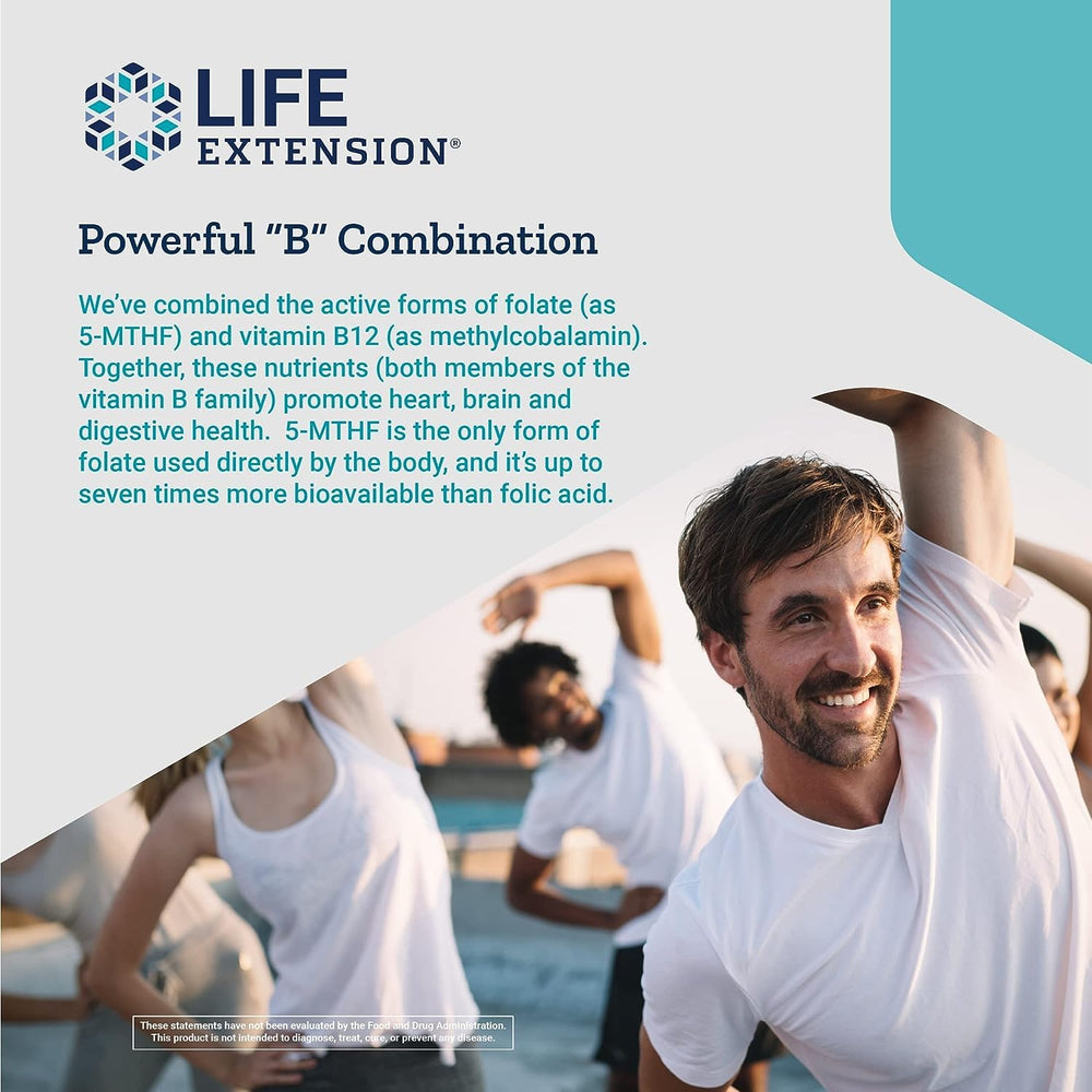 Label detail on Life Extension BioActive Folate & B12 with 5-MTHF and methylcobalamin