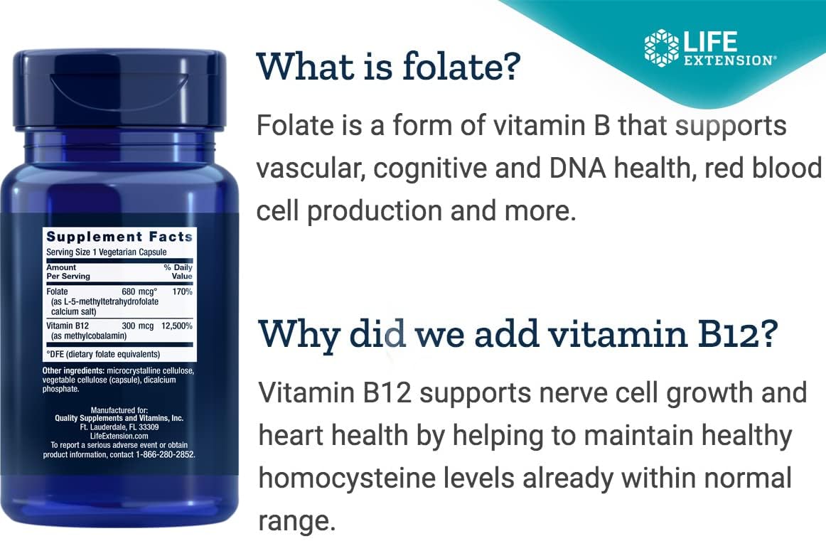 Two Life Extension BioActive Folate & B12 bottles in a pack