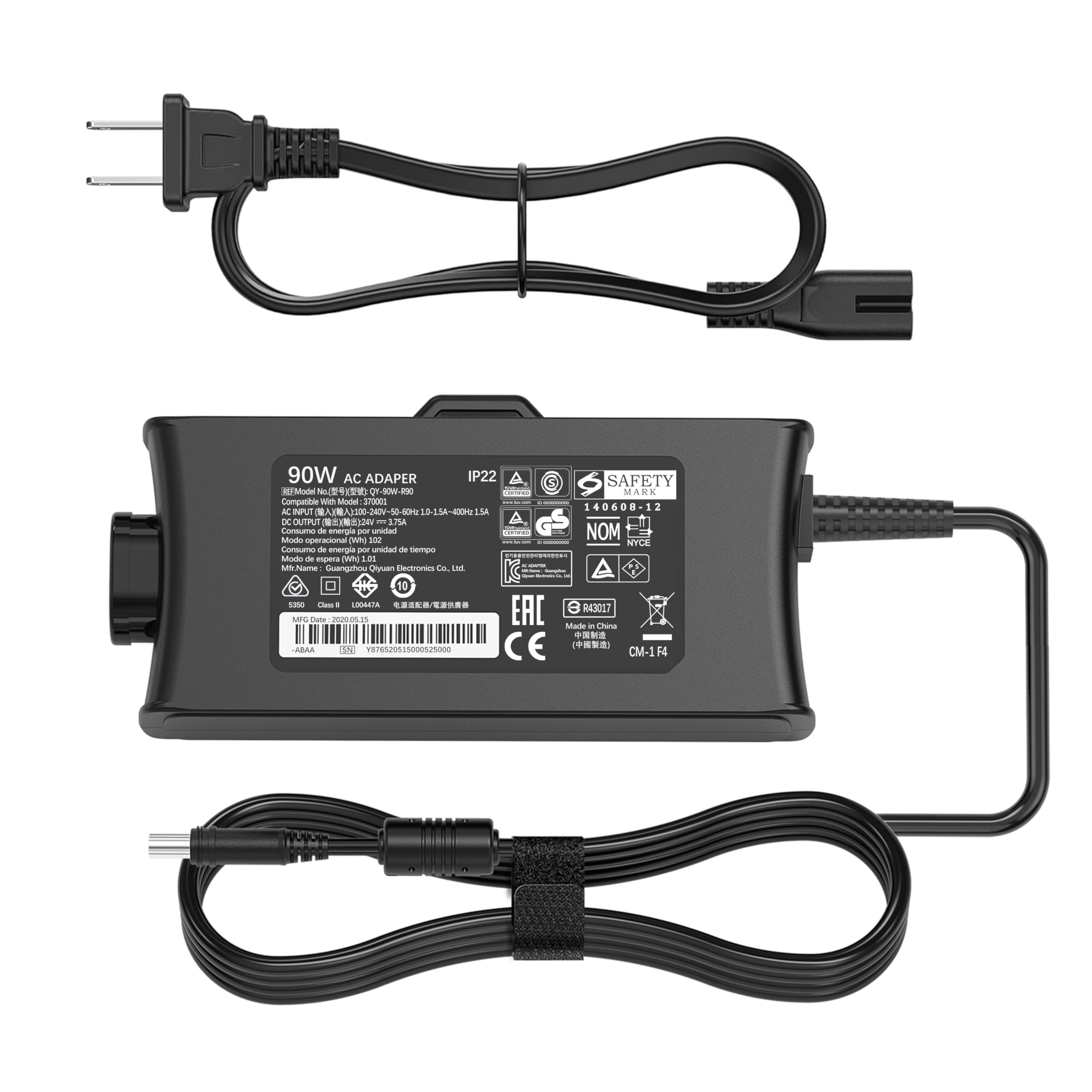 LIFKAHY 90W AC Adapter front view, reliable power for AirSense 10 CPAP.