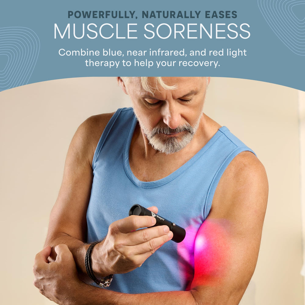 LifePro blue-red torch side handheld for precise treatment during workouts.