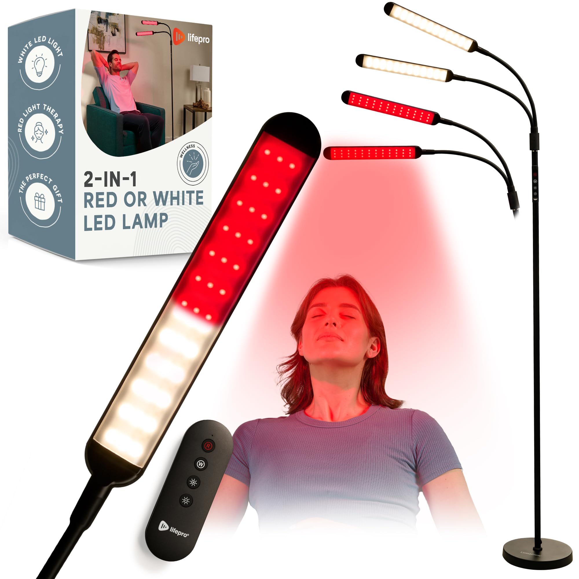 LifePro Lumaglow dual-head front view shows versatile therapy and reading options.
