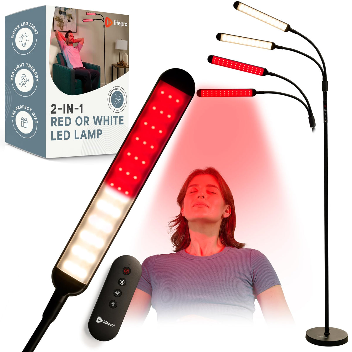 LifePro Lumaglow dual-head front view shows versatile therapy and reading options.