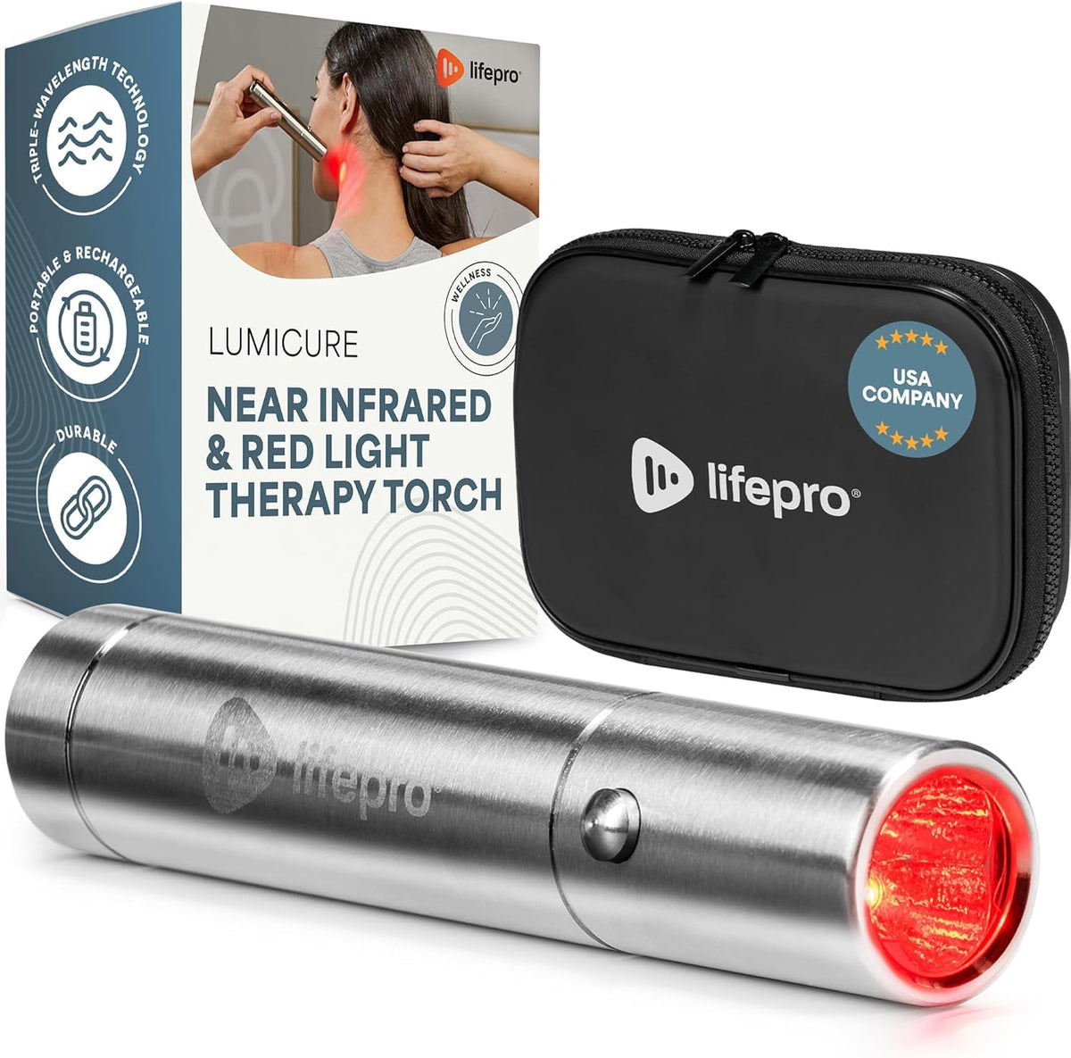 LifePro LumiCure front view shows sleek, portable infrared and red light device.