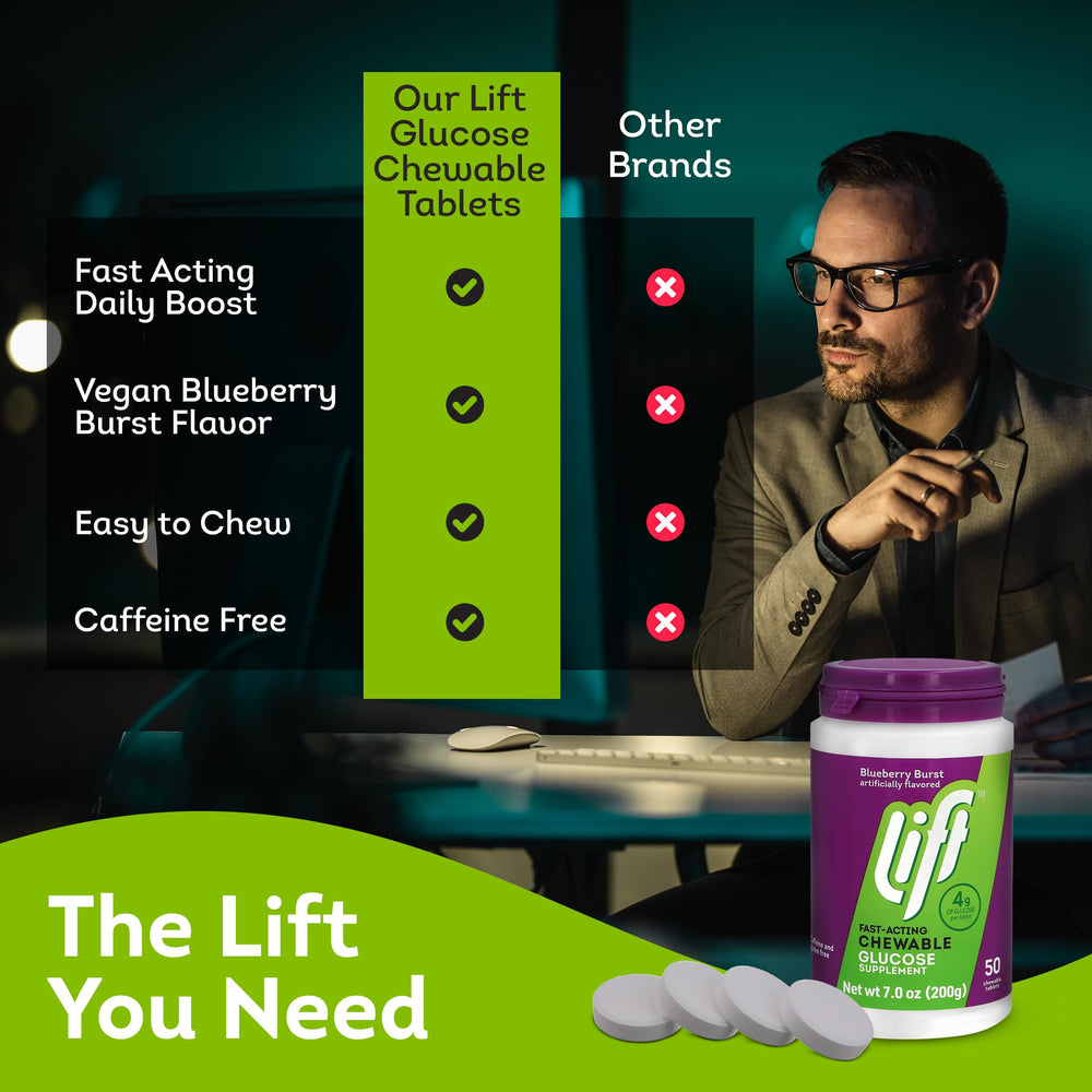 Lift Glucose blue label packaging on the jar for easy identification.