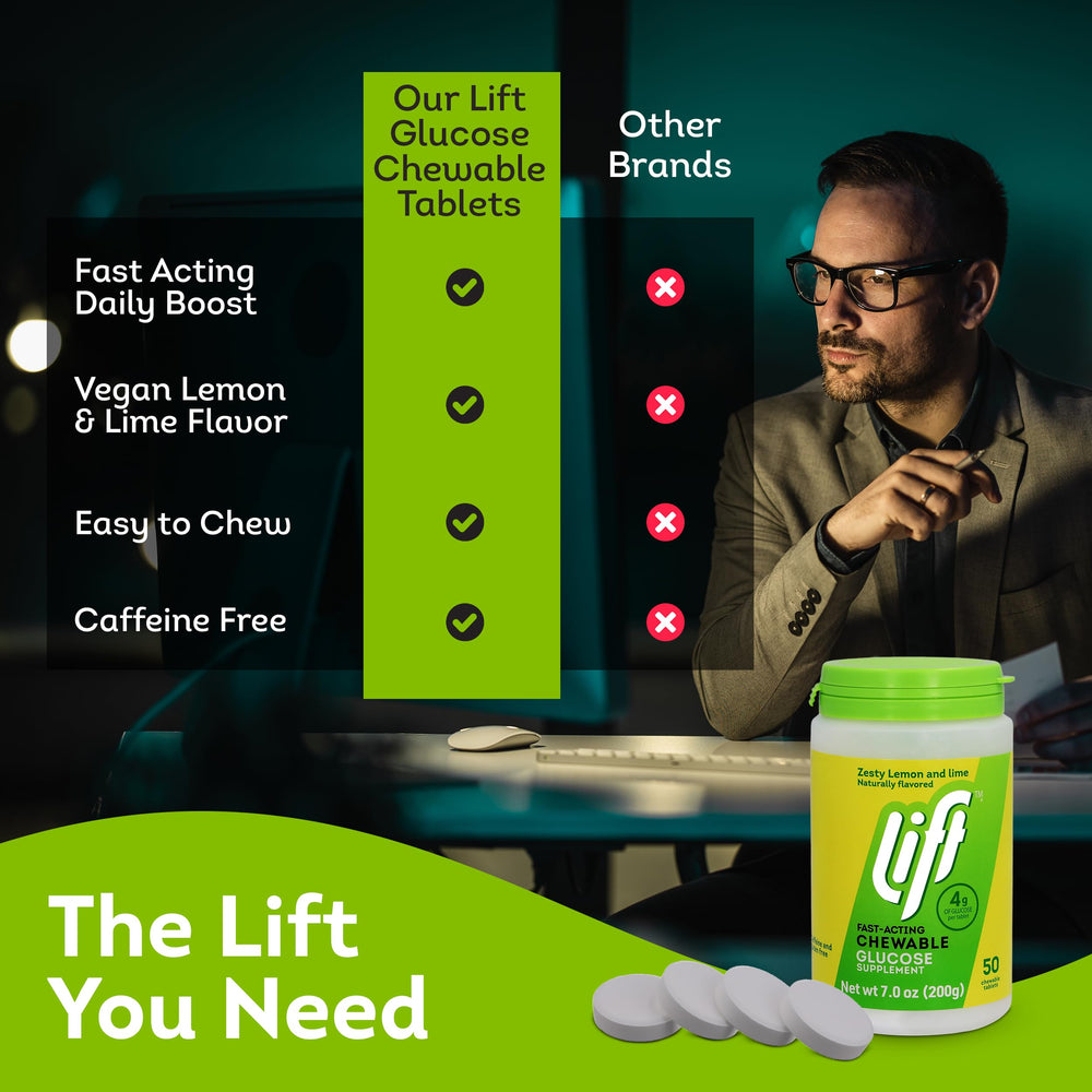 On-the-go Lift Glucose tube held in hand for quick energy
