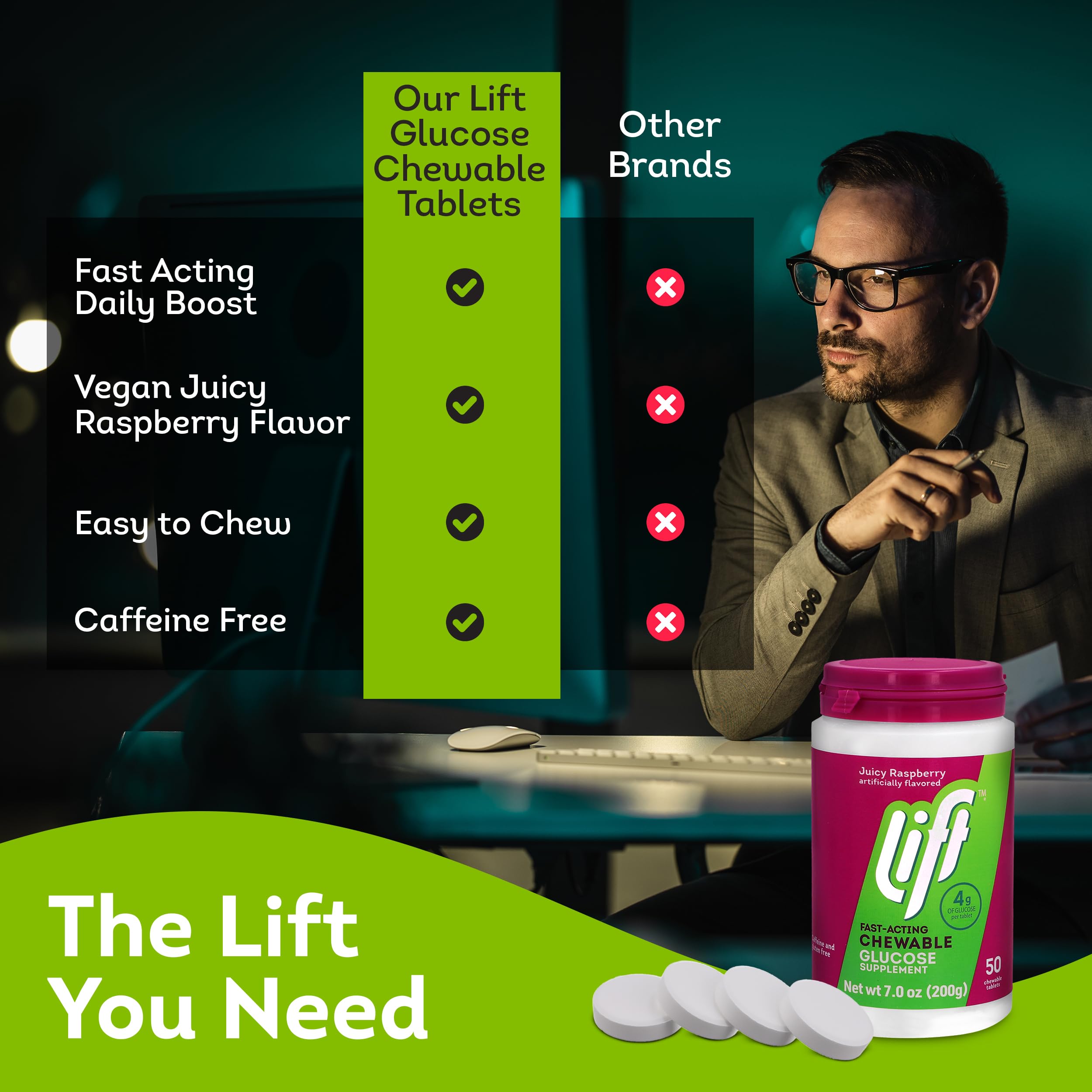 Desk or bag storage with Lift Glucose Raspberry for long days