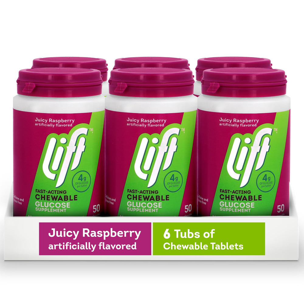 Vegan and gluten-free badge on Lift Glucose Raspberry packaging