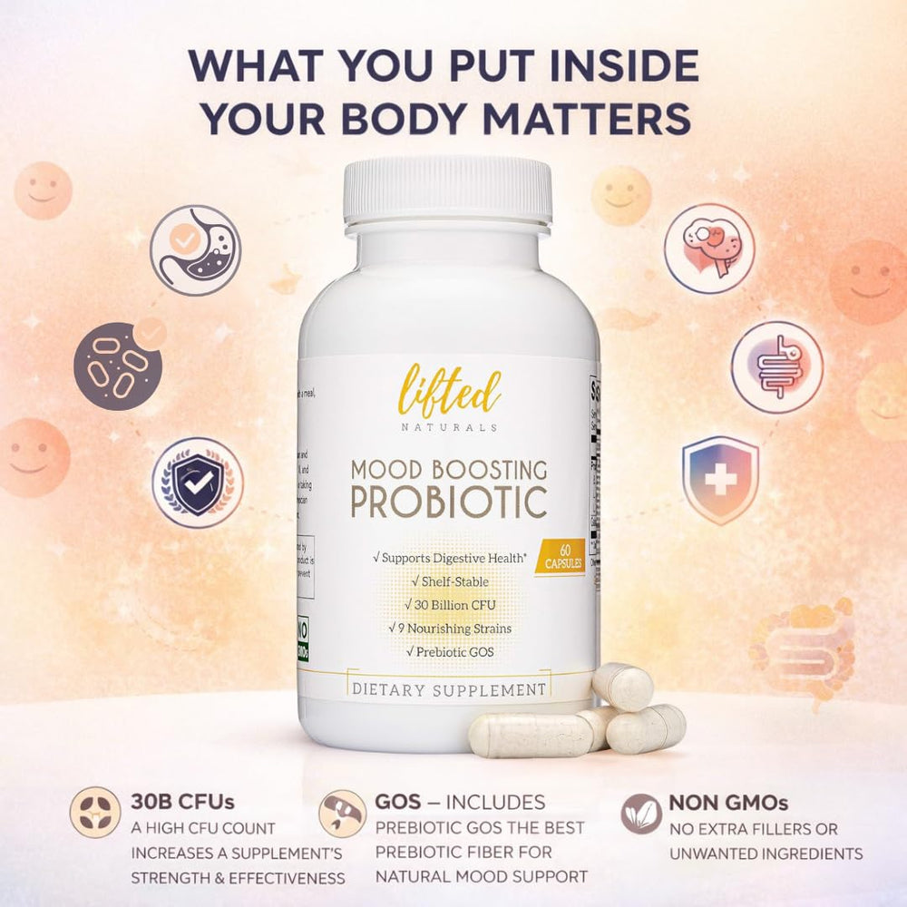 Lifted Naturals gut-mood connection scene—how microflora may influence mood.