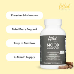 Lifted Naturals Mood Mushrooms bottle top with child-resistant cap for secure daily use.