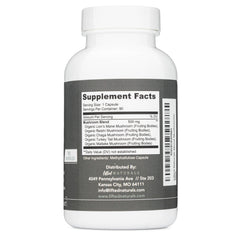 Lifted Naturals Mood Mushrooms capsules arranged beside a glass of water for easy daily routine.