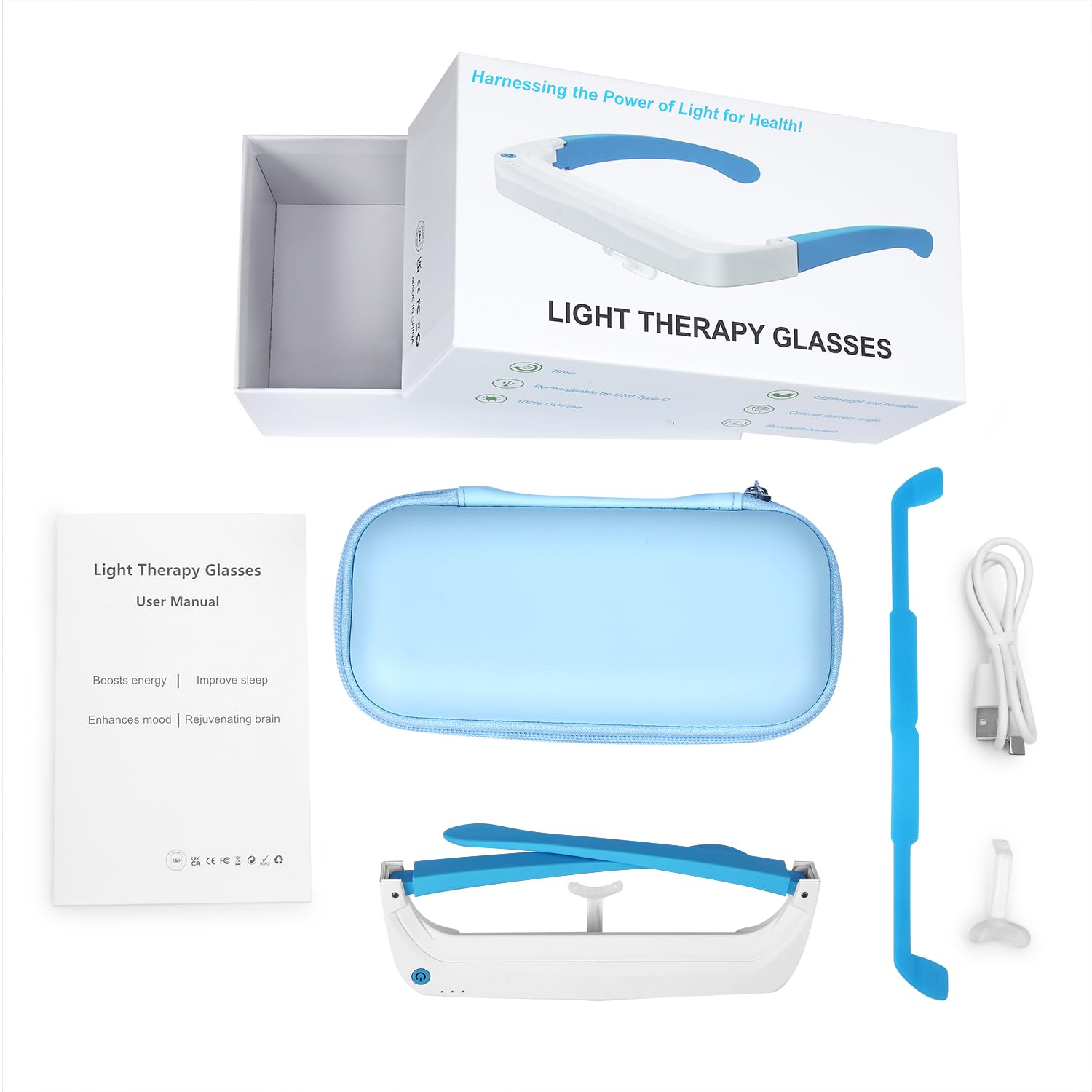 Light Therapy Glasses IEC 62471 certified and UV-free for safety