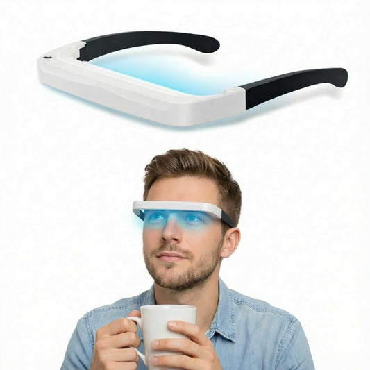 Light Therapy Glasses in use for portable daylight boost during morning routine