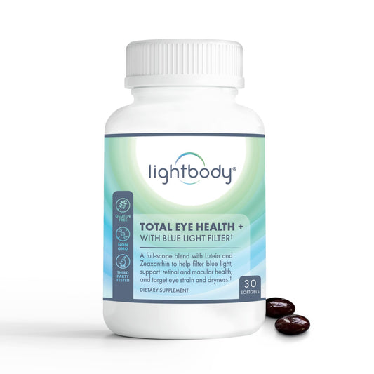 Lightbody Total Eye Health bottle front view; supports daily eye wellness.