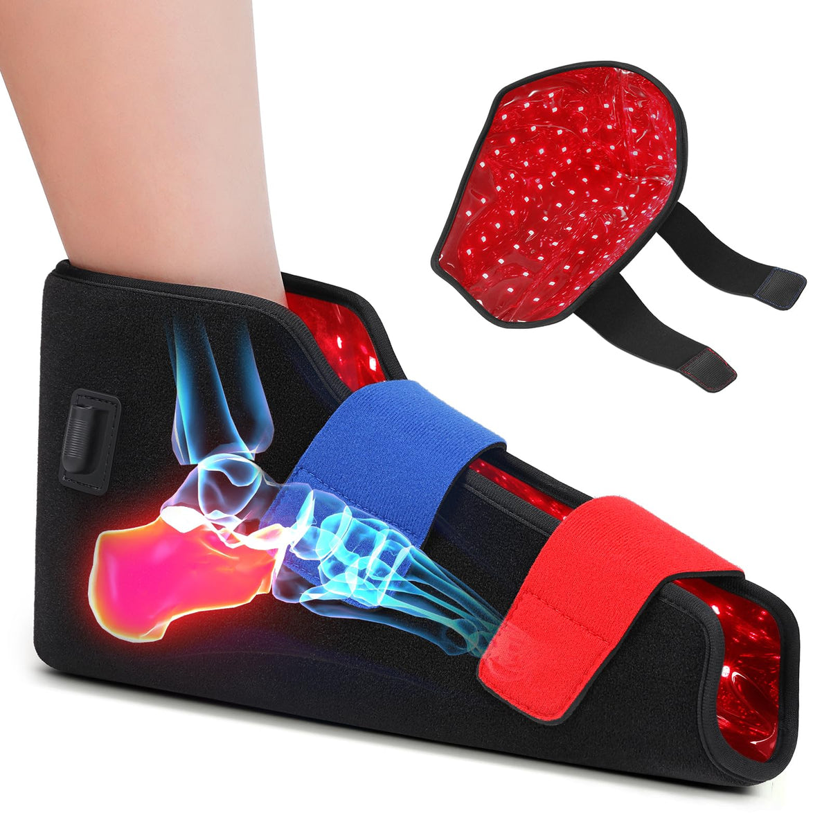 LIGHTIUM red light foot wrap front view shows secure fit and gentle warmth