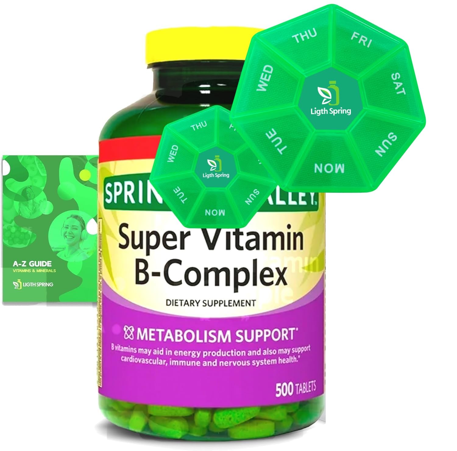 LightSpring B-Complex bottle close-up with capsules for daily energy support
