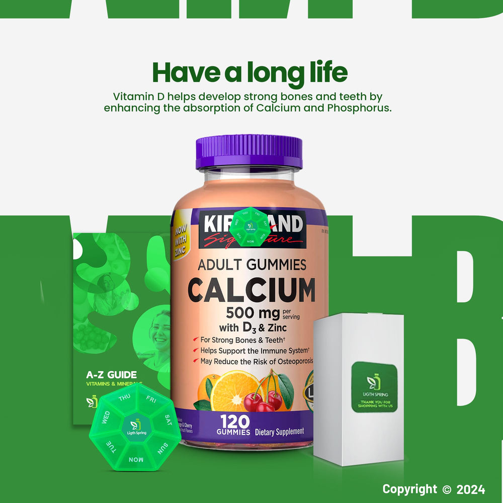LightSpring bottle label highlights calcium, D3, and zinc content.