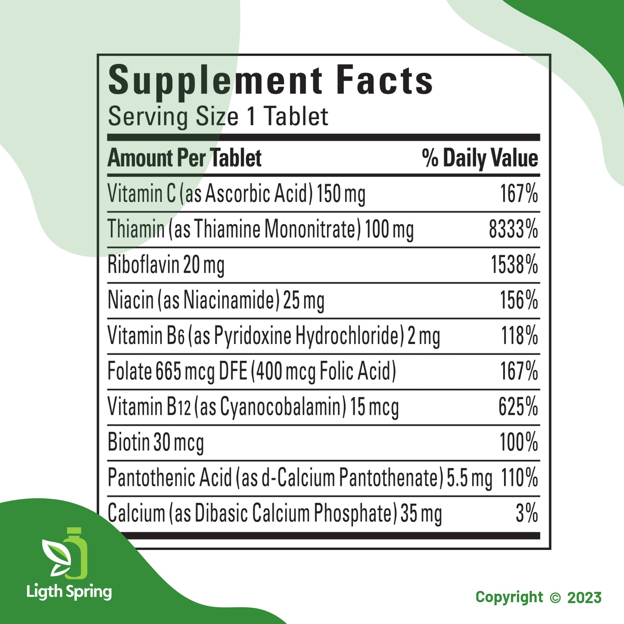 LightSpring bottle label close-up highlighting vitamin C and B complex details