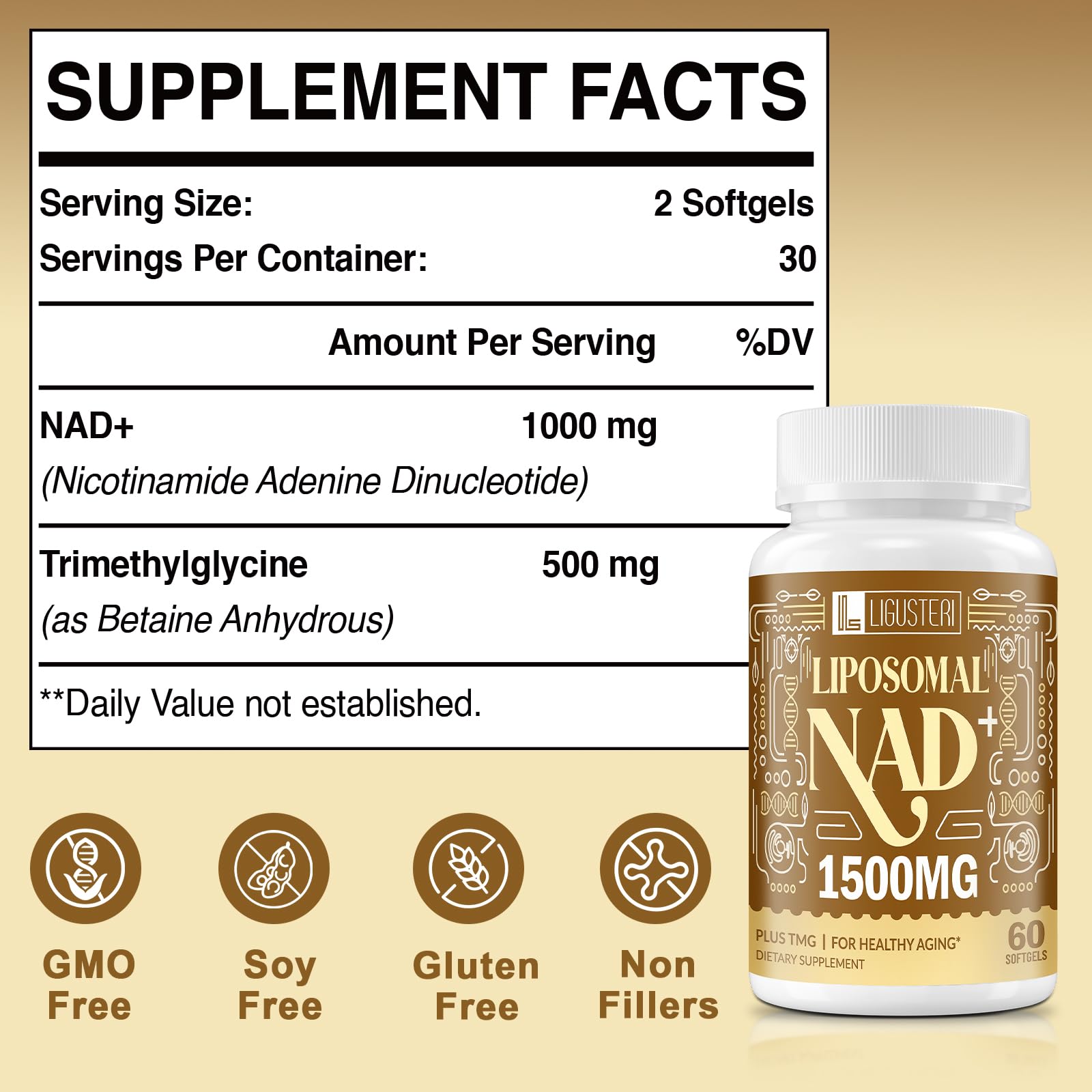 Ligusteri NAD+ with TMG delivery system promotes efficient cellular uptake.
