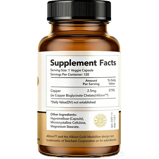 Closeup of LIIFE Albion Chelated Copper capsules ready for daily energy support