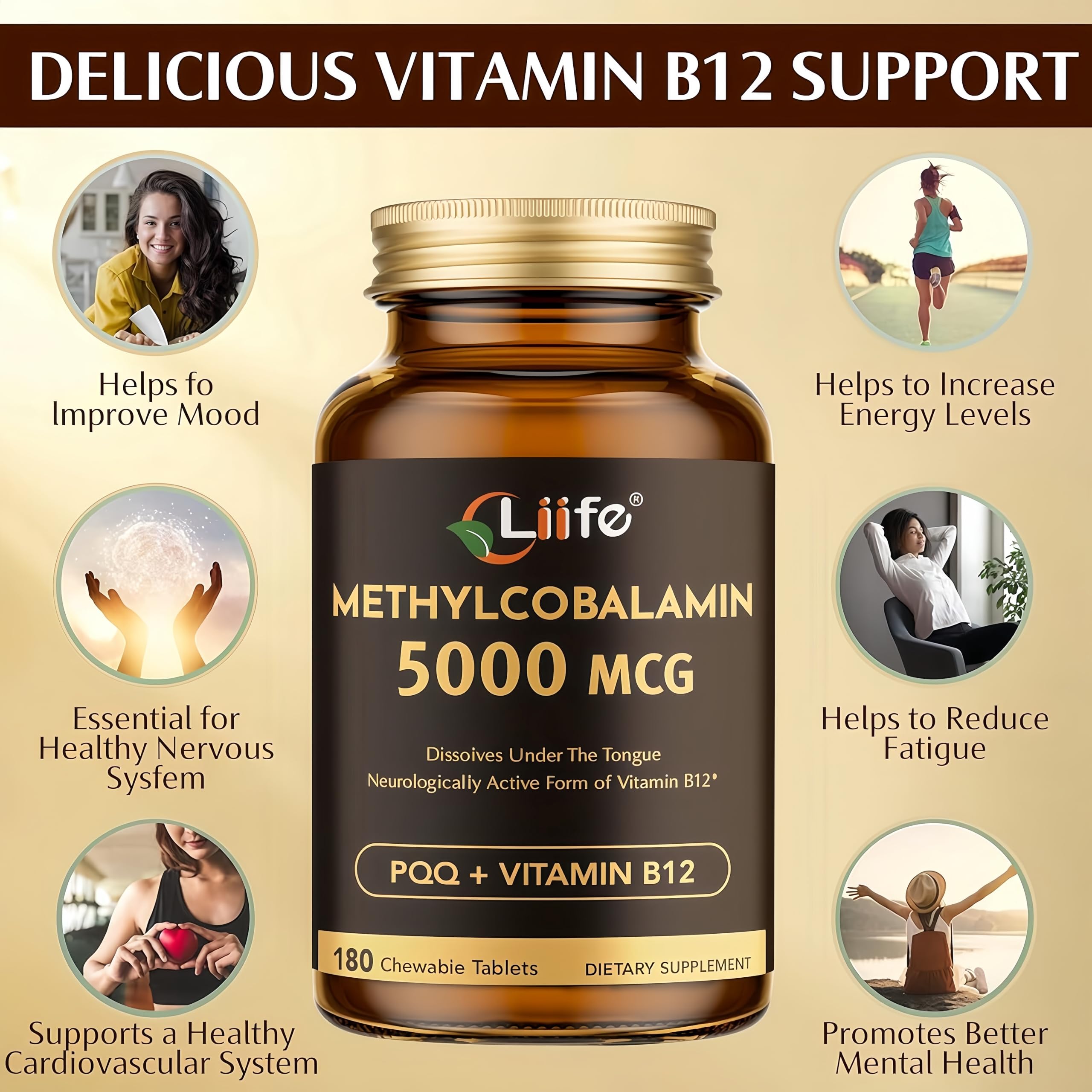 LIIFE B12 PQQ textured chewables hint at palatable daily use.