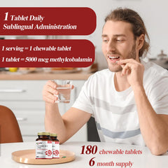 LIIFE Methylcobalamin cherry chewables with water suggest on-the-go supplementation.