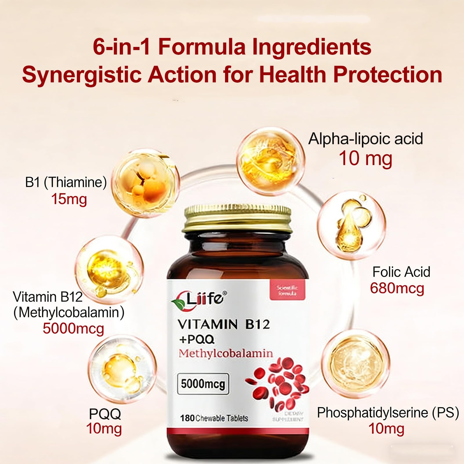 LIIFE Methylcobalamin PQQ cherry-chewable package closeup emphasizes flavor and convenience.