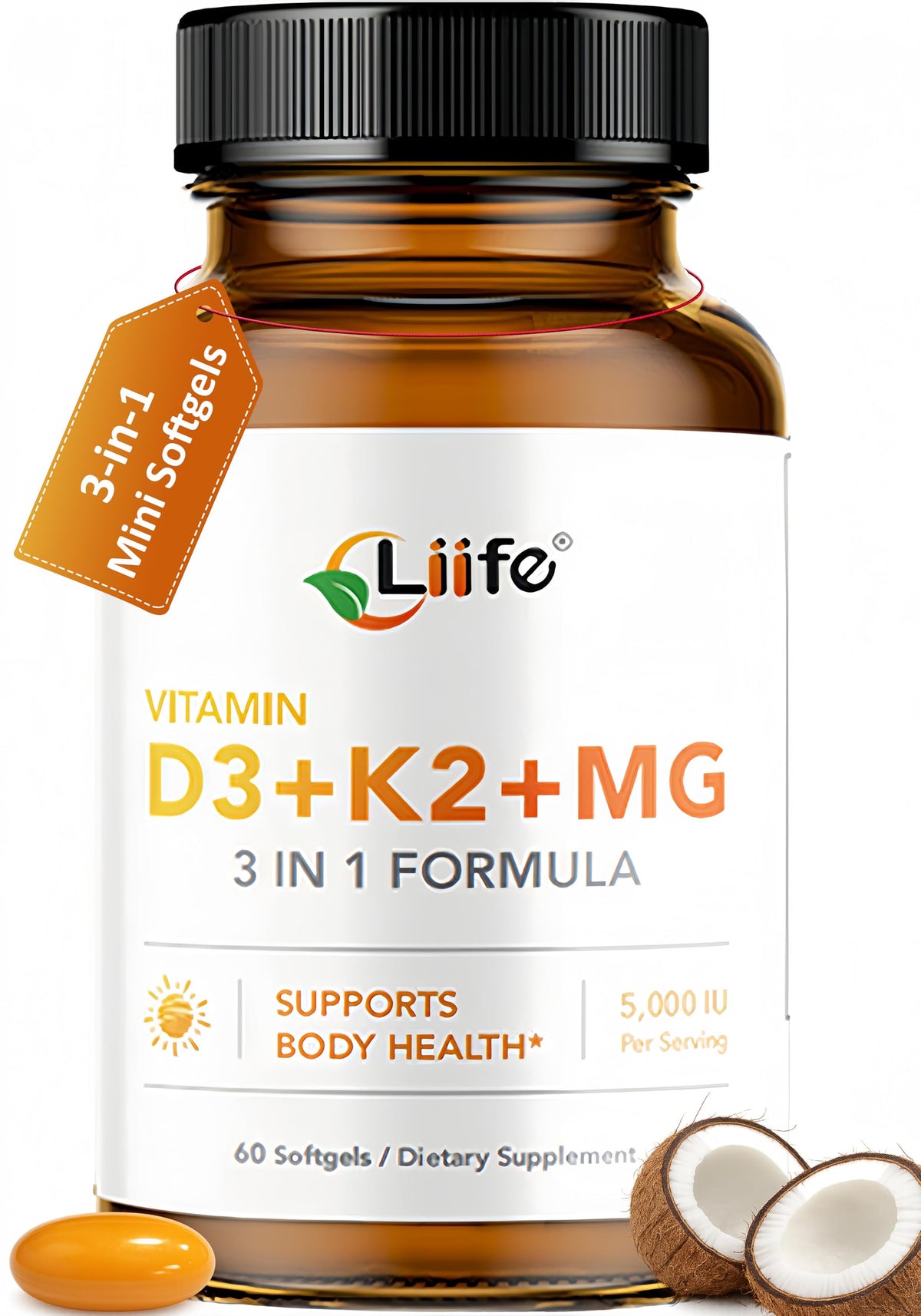 LIIFE Vitamin D3 K2 Magnesium Bisglycinate bottle for daily bone support